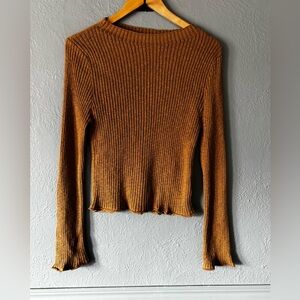 Cotton On Ribbed Long Sleeve Crop Top Caramel Brown Size L